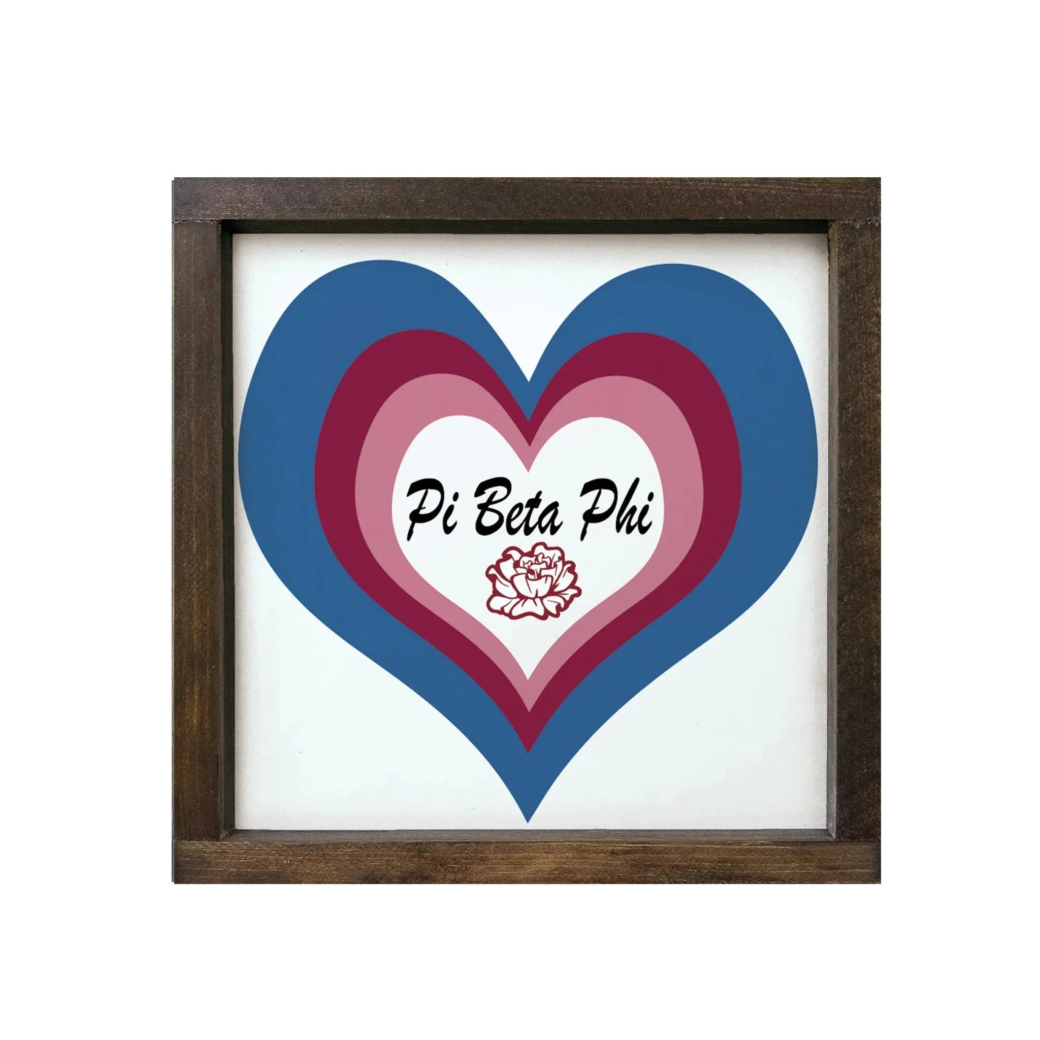 Pi Beta Phi 12x12 Heart Wood Framed Sign Walnut Stain Wall Art & Signs