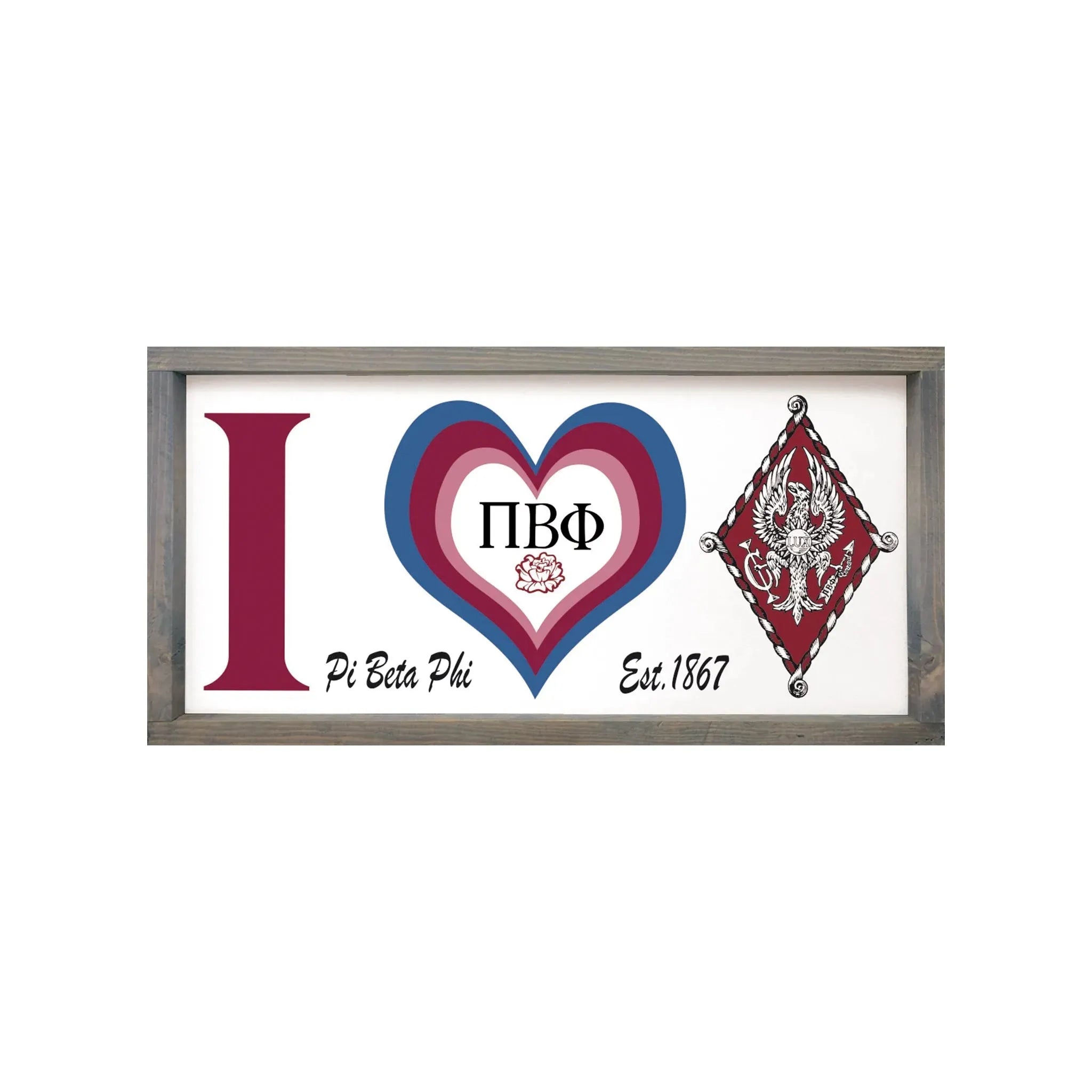 Pi Beta Phi 12x24 Wood Framed Sign - I Heart Weathered Gray Wall Art & Signs
