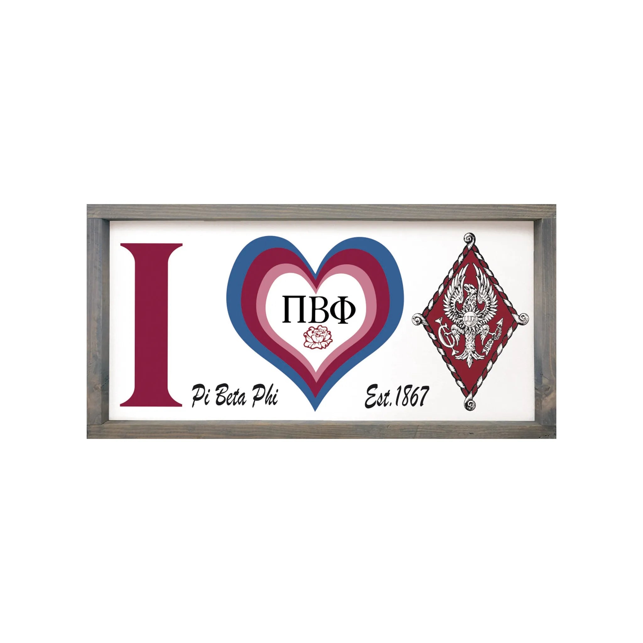 Pi Beta Phi 12x24 Wood Framed Sign - I Heart | Pi Phi Gifts | Decor