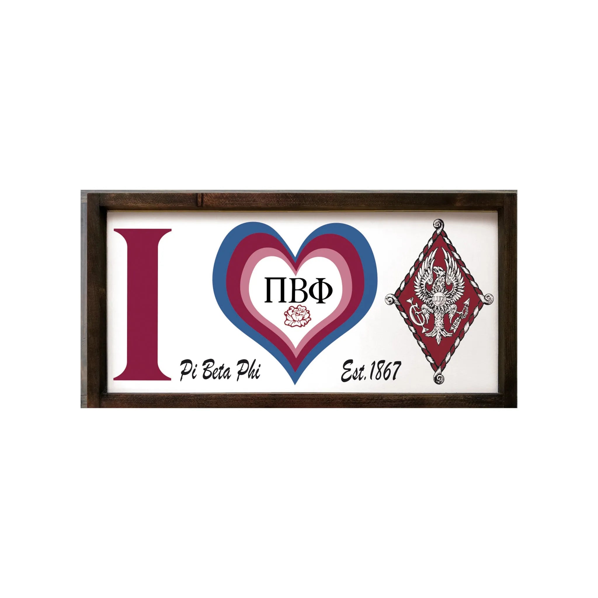 Pi Beta Phi 12x24 Wood Framed Sign - I Heart | Pi Phi Gifts | Decor