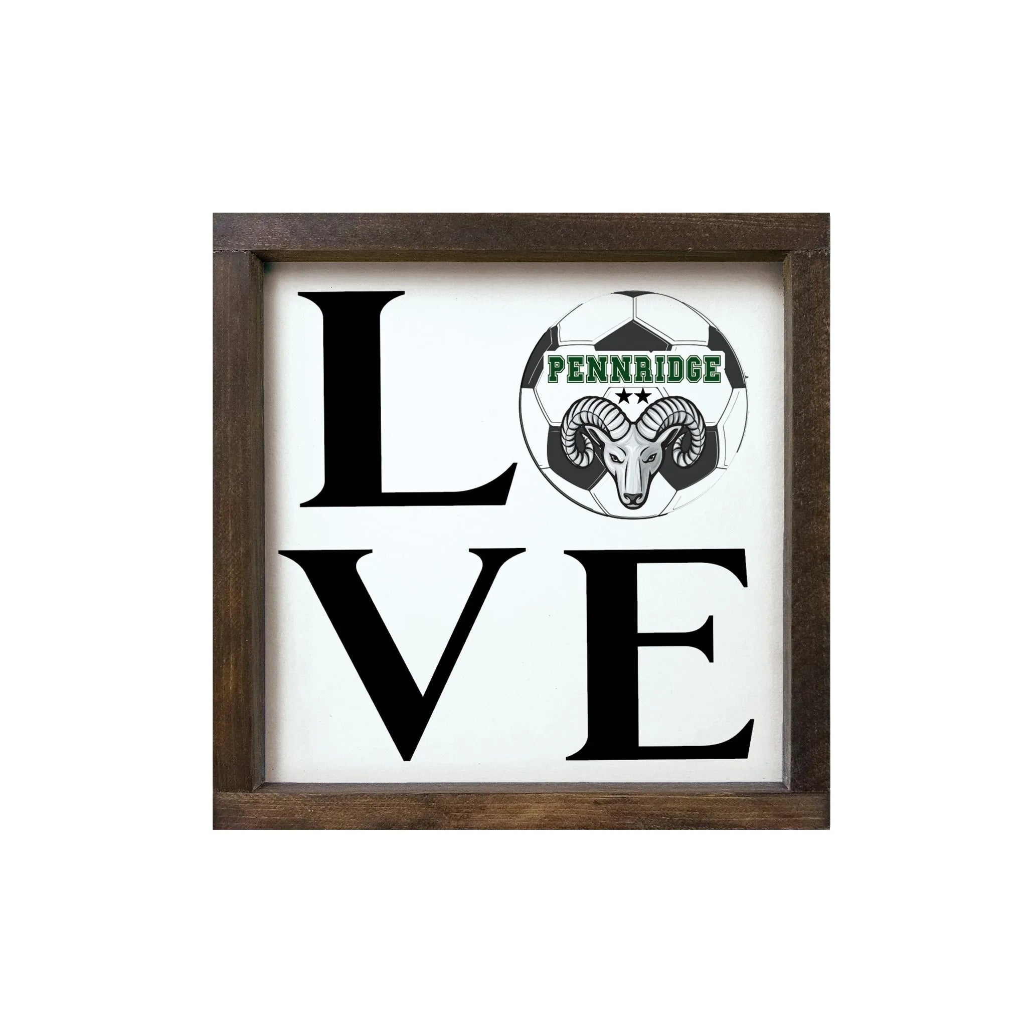 Pennridge Women's Soccer 12x12 LOVE Wood Framed Sign Walnut Stain Wall Art & Signs