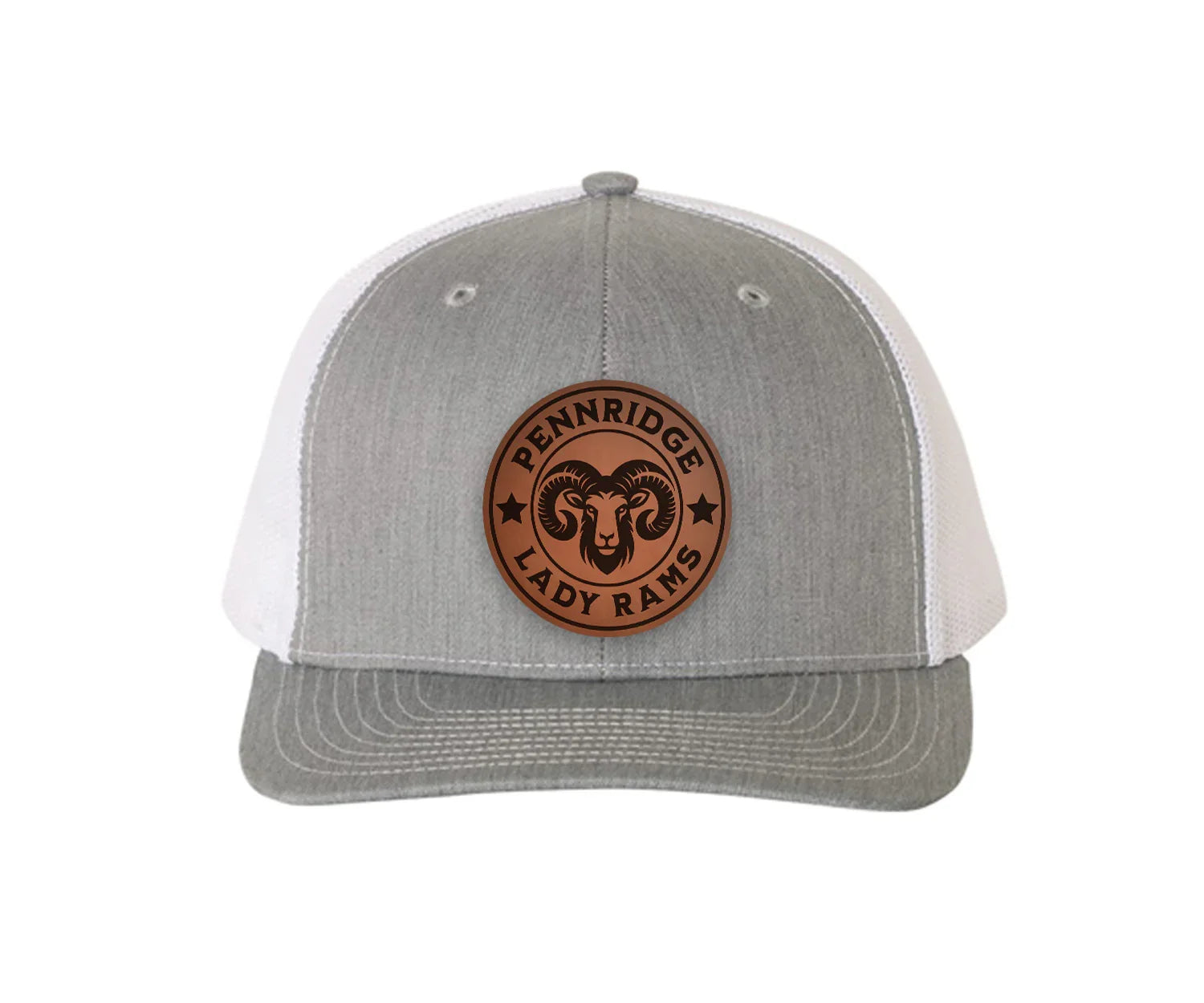 Pennridge Lady Rams Richardson 112 Leatherette Patch Trucker Hat Heather Gray White Trucker Hat