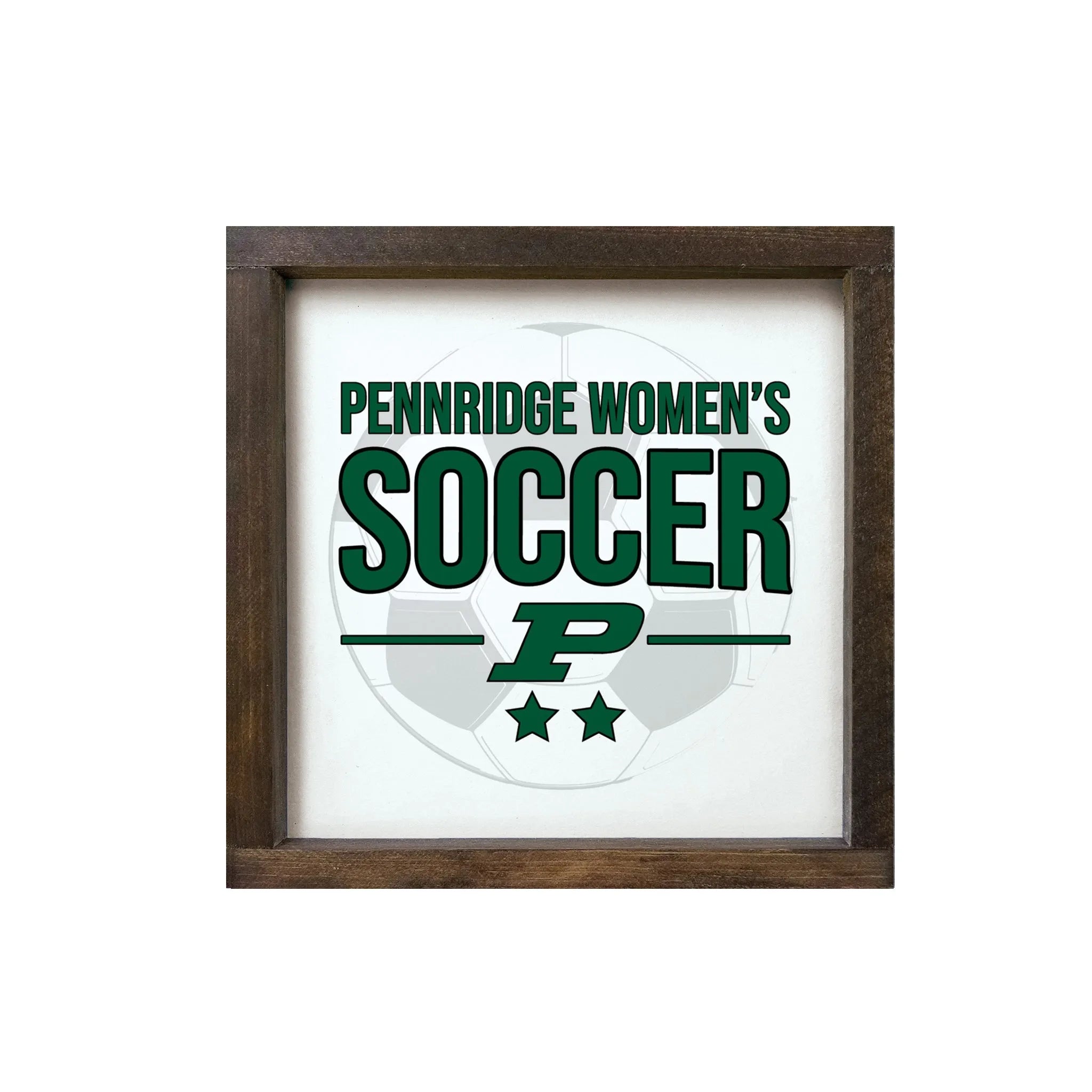 Pennridge Women's Soccer 12x12 Wood Framed Sign - Soccer Ball Walnut Stain Wall Art & Signs