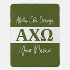 Personalized Alpha Chi Omega XL 60x80 Sherpa Blanket - Stripe Olive Throw Blankets