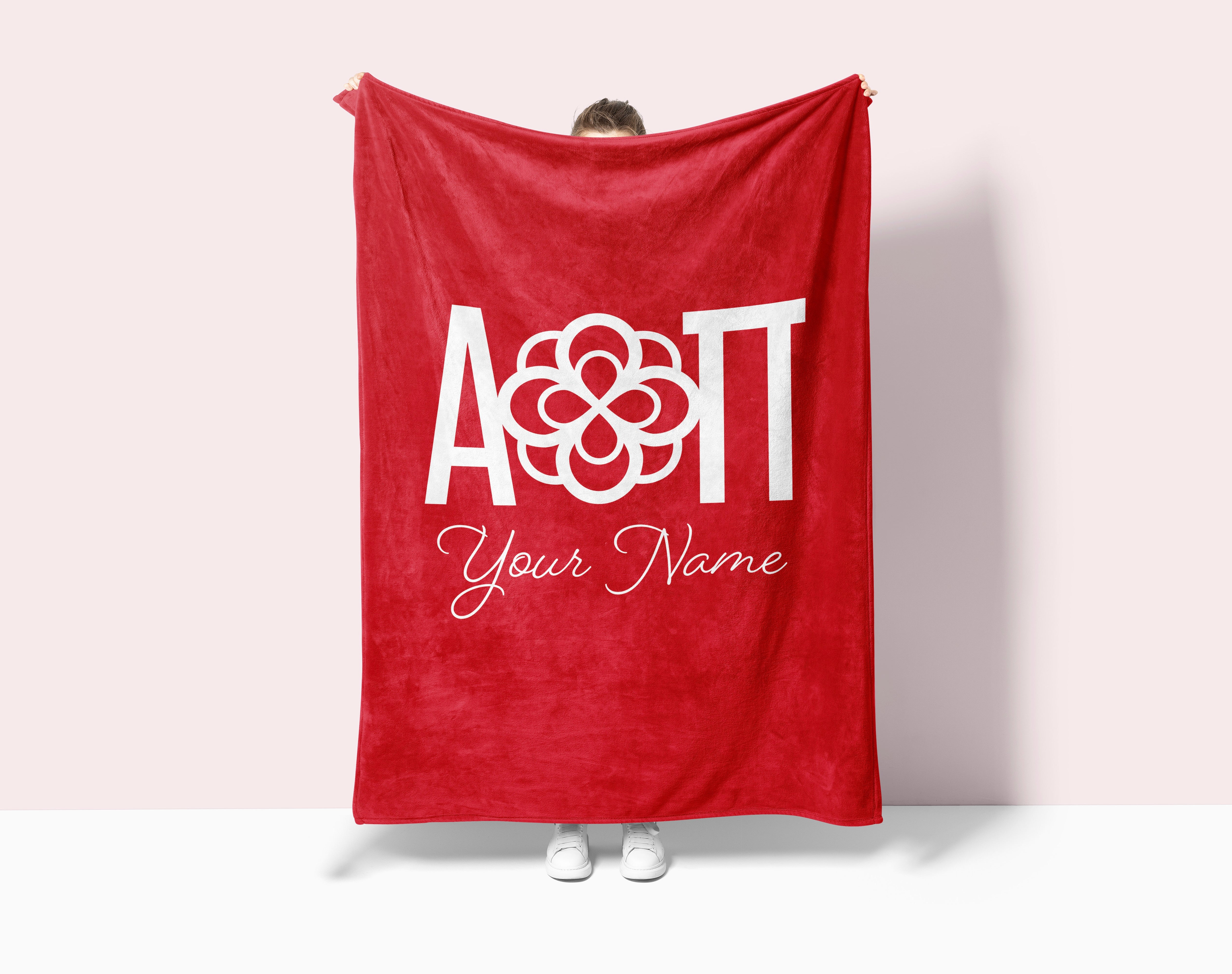 Personalized Alpha Omicron Pi Sherpa Blanket - Greek Letters 60"x80"
