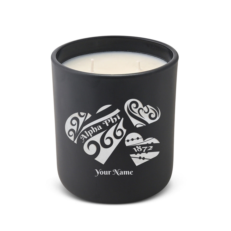 Personalized Alpha Phi Laser Etched Glow Candle Candle 12 oz. - Hearts