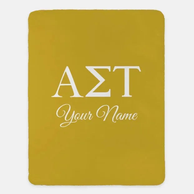 Personalized Alpha Sigma Tau XL 60x80 Sherpa Throw Blanket Gold Throw Blankets