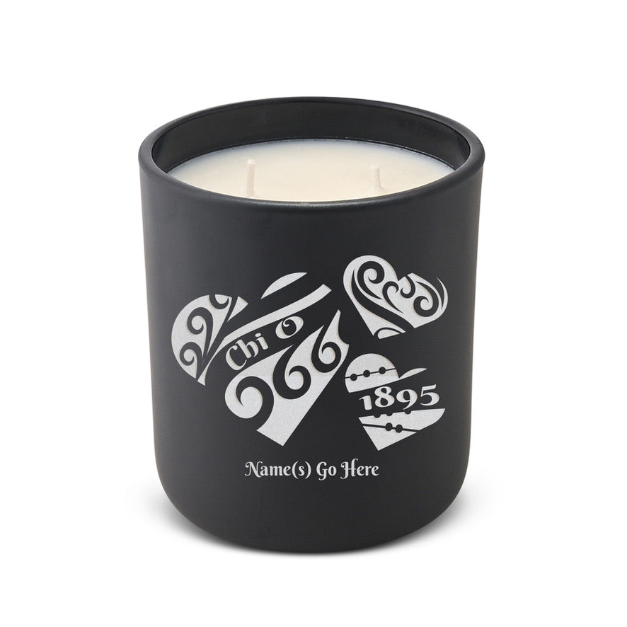 Personalized Chi O Laser Etched Glow Candle 12 oz. - Hearts | XO