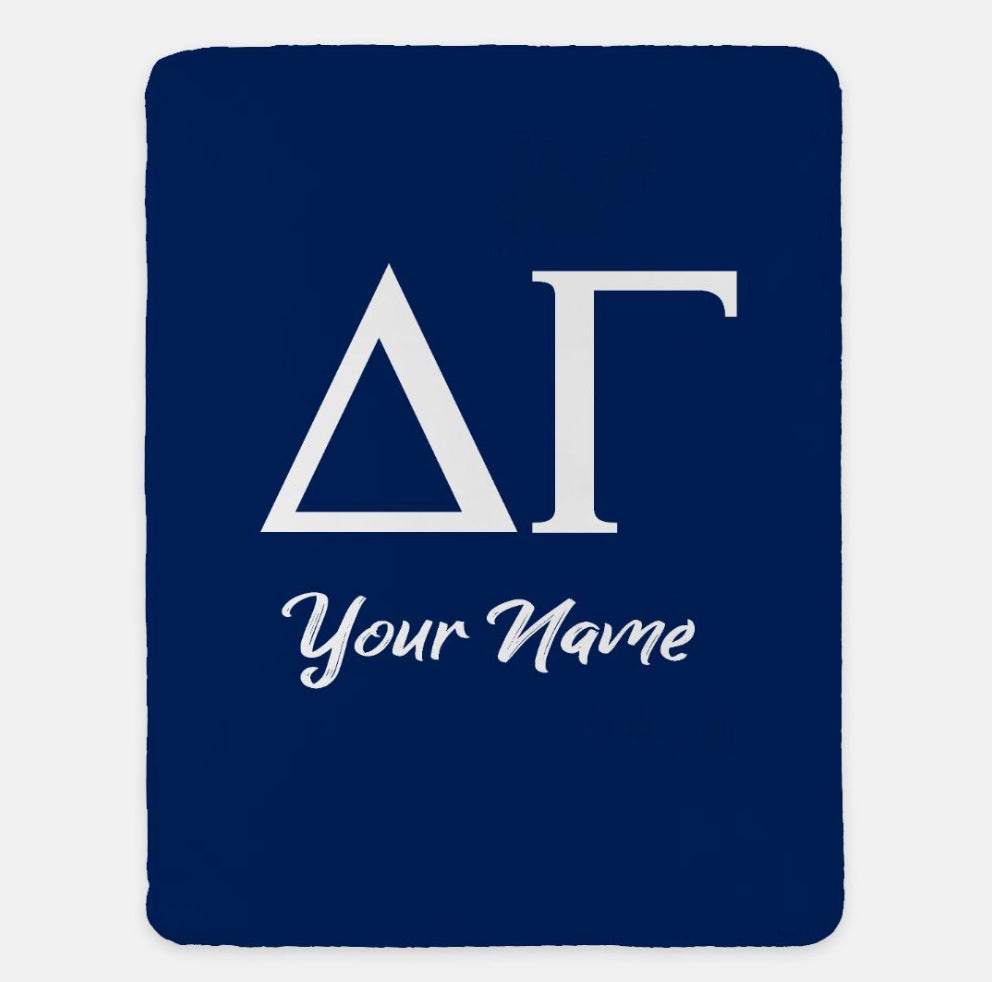 Personalized Delta Gamma XL 60x80 Sherpa Throw Blanket Greek Letters Navy