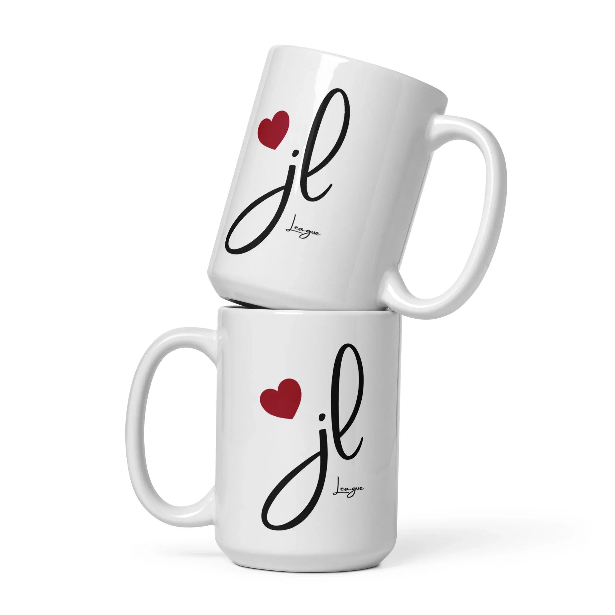 Personalized JL Heart Mug 15 oz. Set of 2