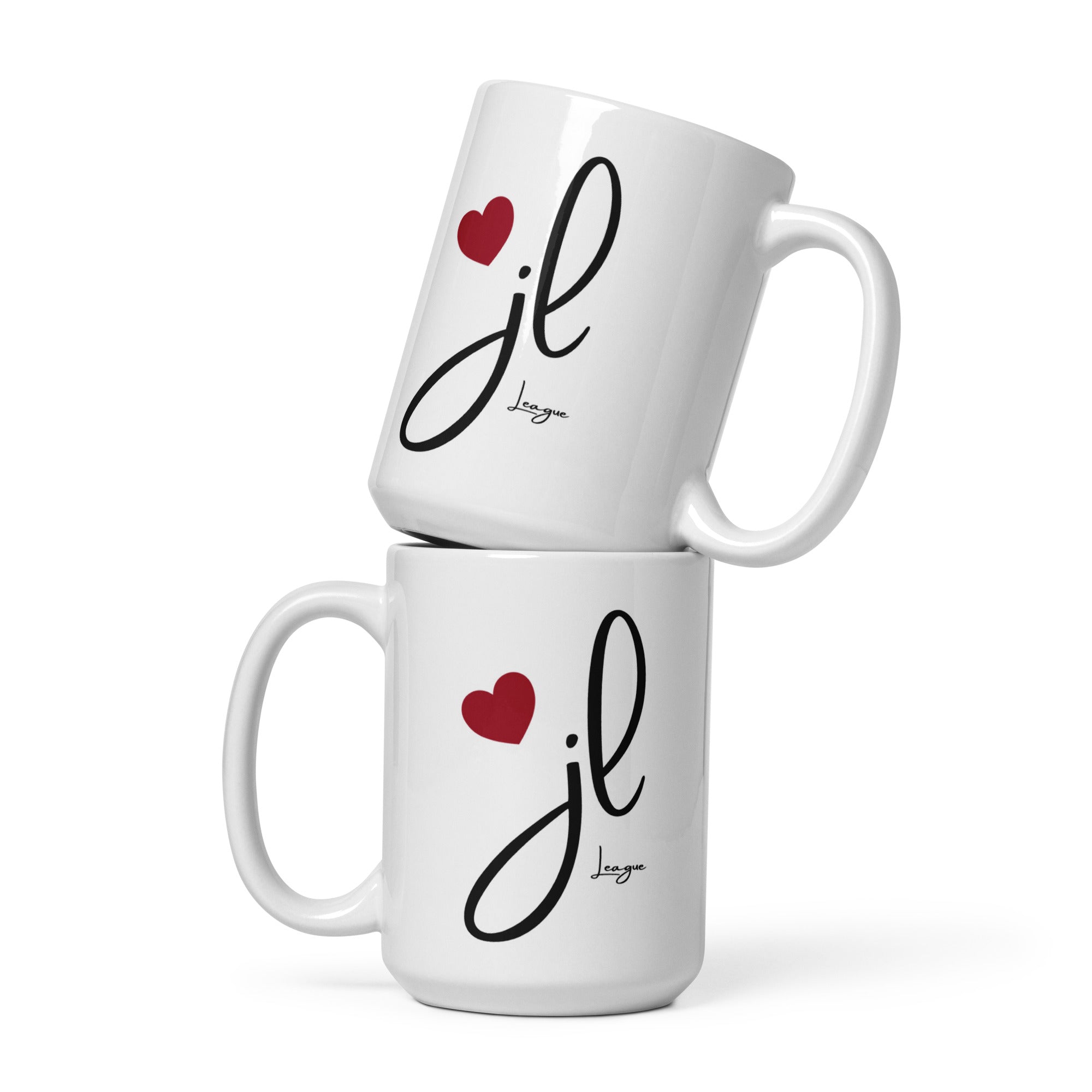 Personalized JL Heart Mug 15 oz. Set of 2