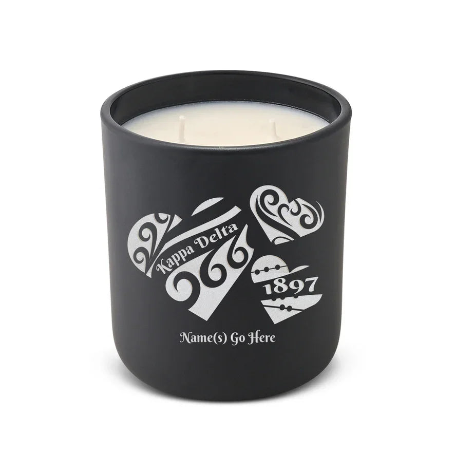 Personalized Kappa Delta Laser Etched Glow Candle 12 oz. - Hearts