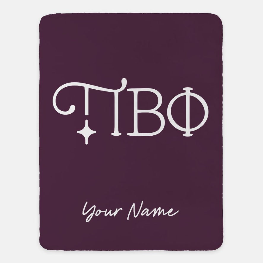Personalized Pi Beta Phi XL 60x80 Sherpa Throw Blanket Greek Letters Dark Berry