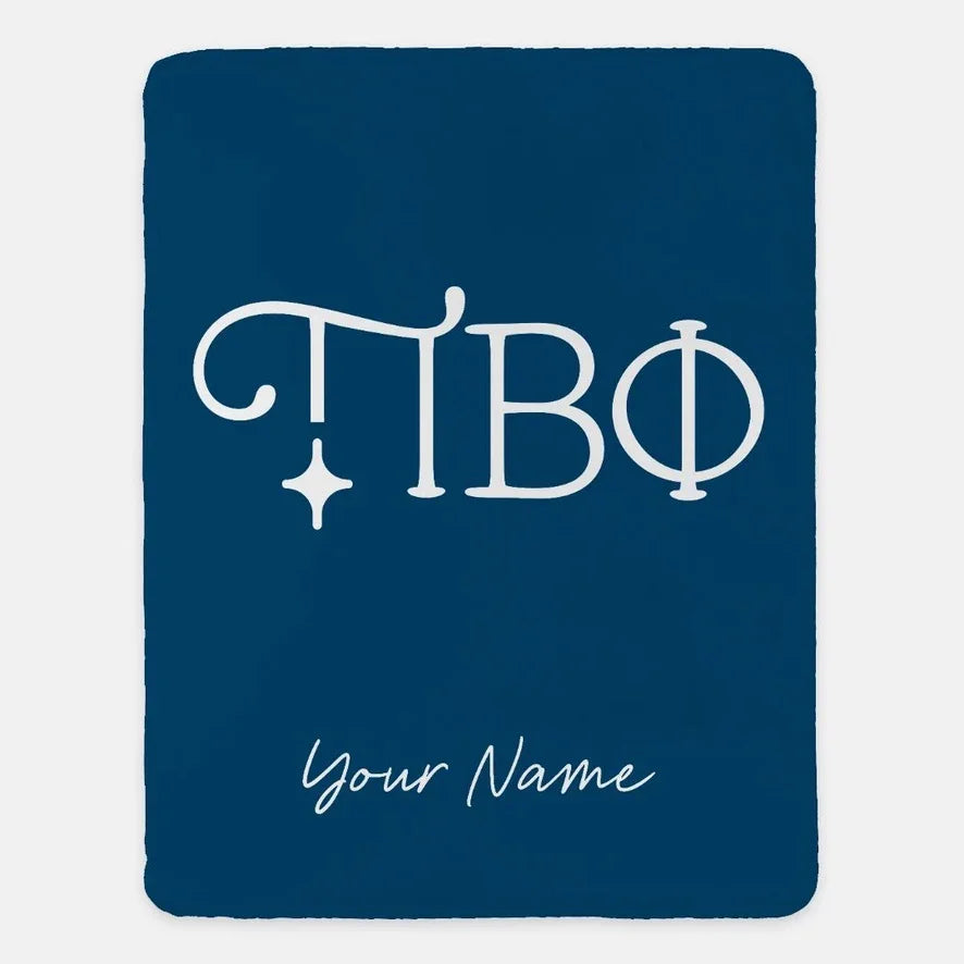 Personalized Pi Beta Phi XL 60x80 Sherpa Throw Blanket Greek Letters Dark Blue
