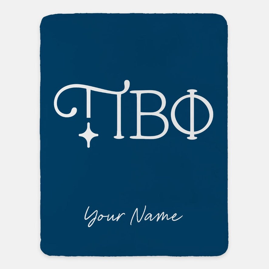 Personalized Pi Beta Phi XL 60x80 Sherpa Throw Blanket Greek Letters Dark Blue