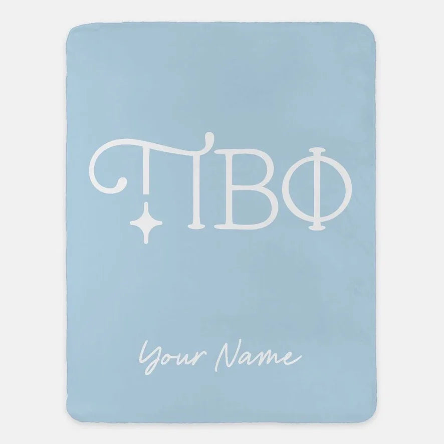 Personalized Pi Beta Phi XL 60x80 Sherpa Throw Blanket Greek Letters Silver Blue
