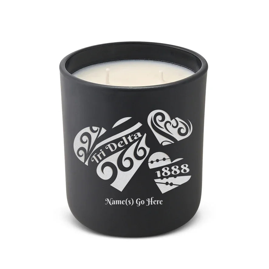 Personalized Tri Delta Laser Engraved Glow Candle 12 oz. - Hearts