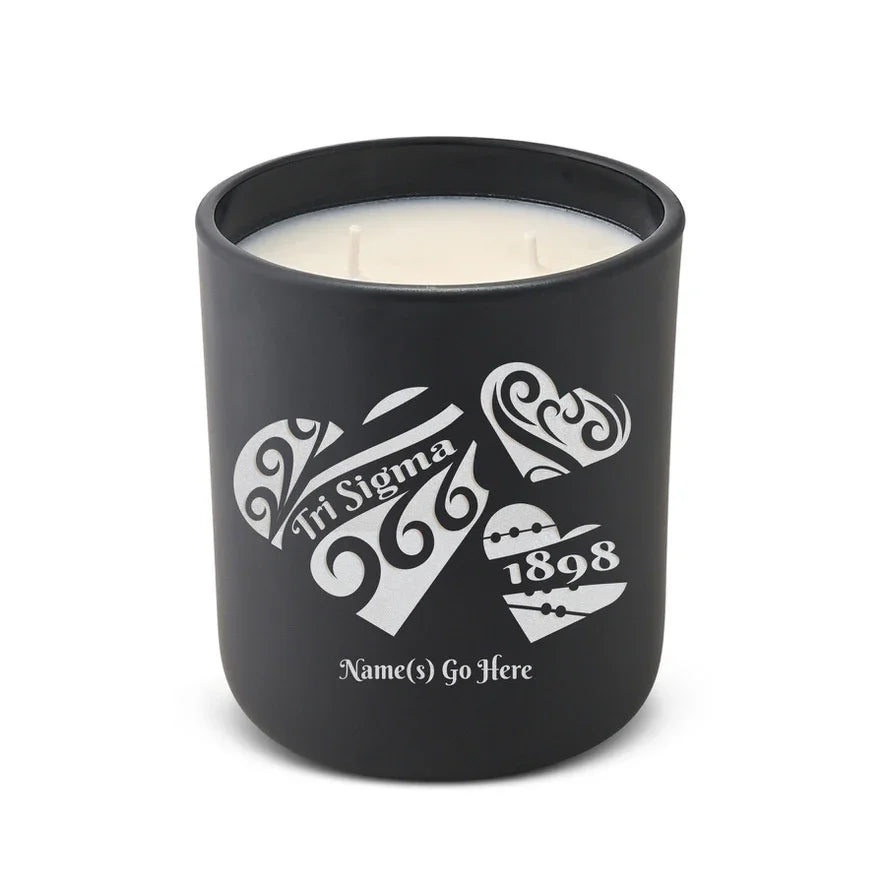 Personalized Tri Sigma Laser Engraved Glow Candle 12 oz. - Hearts