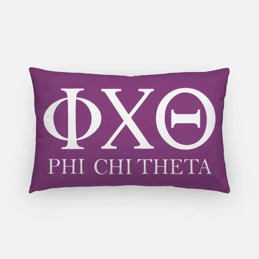 Phi Chi Theta Lumbar Throw Pillow - Knockout Greek Letters Purple