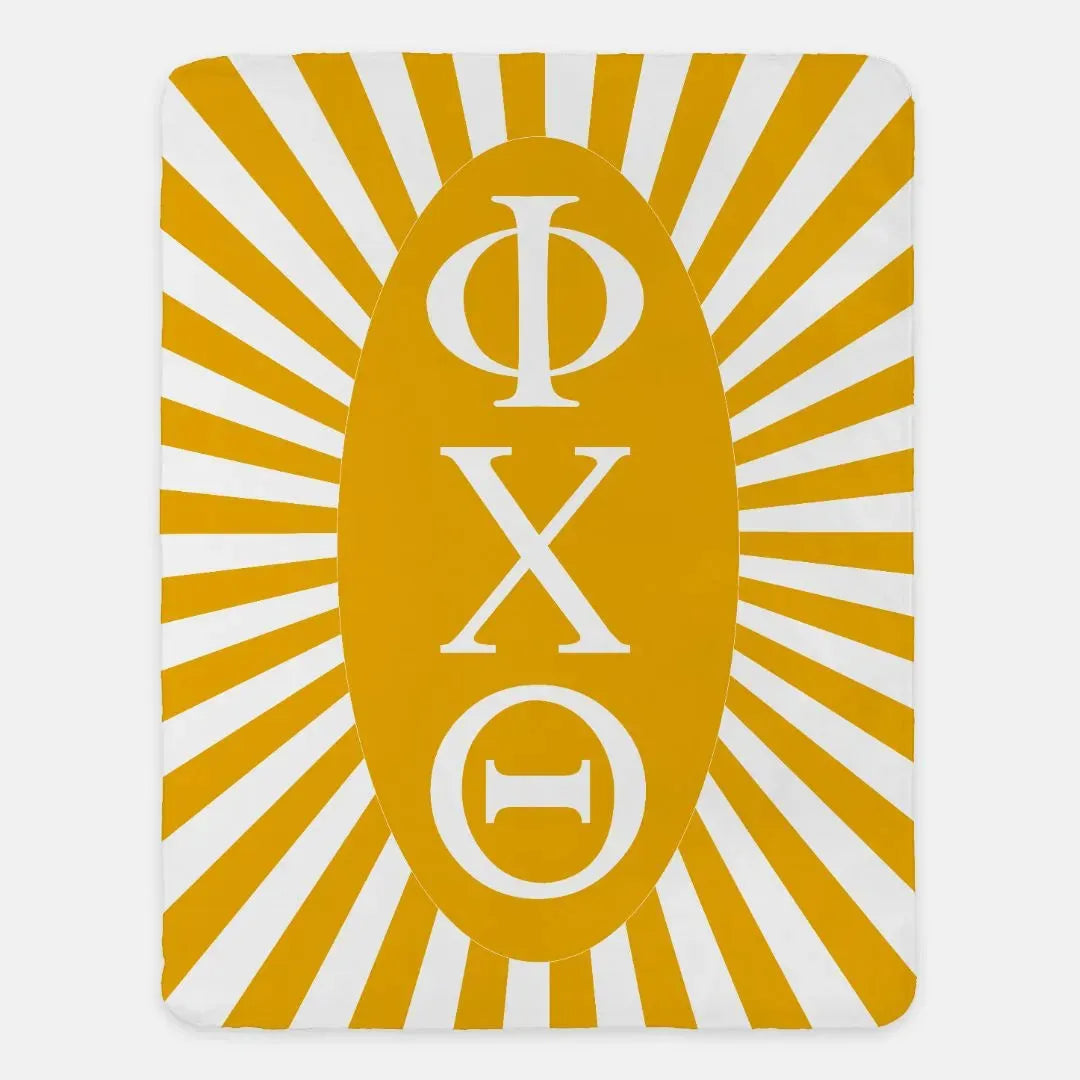 Phi Chi Theta XL 60x80 Sherpa Blanket - Gold Starburst Throw Blankets