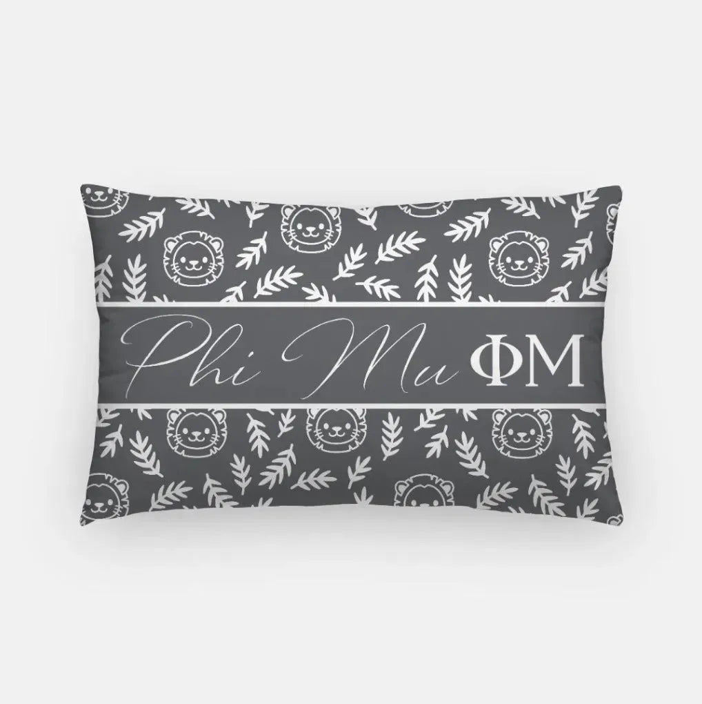 Phi Mu Lumbar Pillow Cover - Little Lions Charcoal 