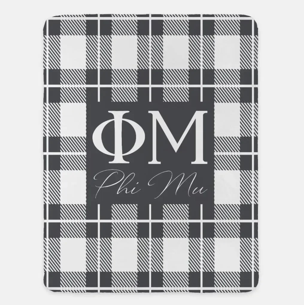 Phi Mu Plaid XL 60x80 Sherpa Throw Blanket Charcoal