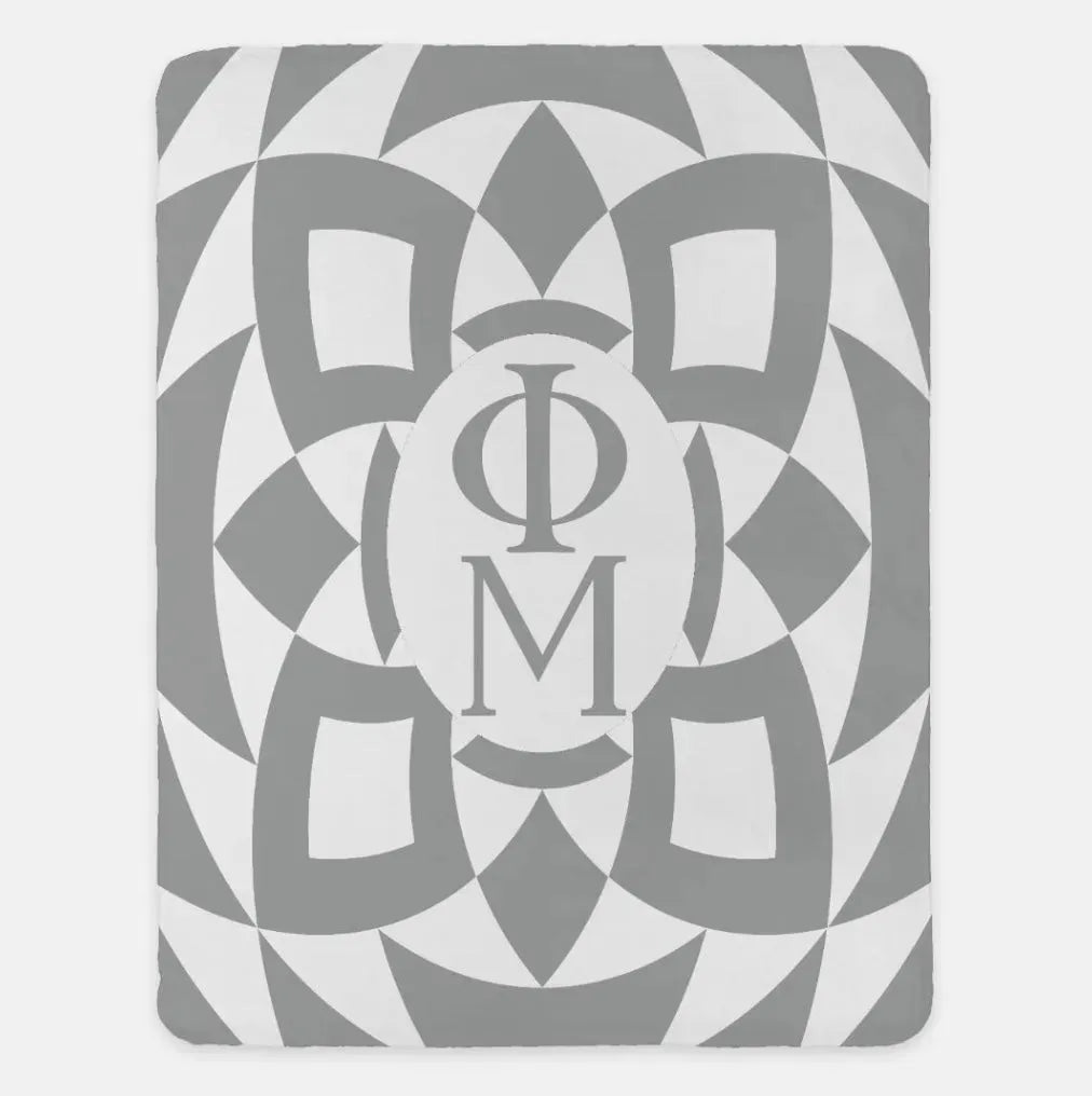 Phi Mu XL 60x80 Sherpa Throw Blanket Pink Tribal Light Gray