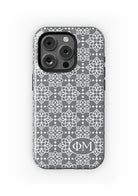 Phi Mu iPhone 16, 15, 14 Mobile Phone Case - Gray Ornate Matte Mobile Phone Cases
