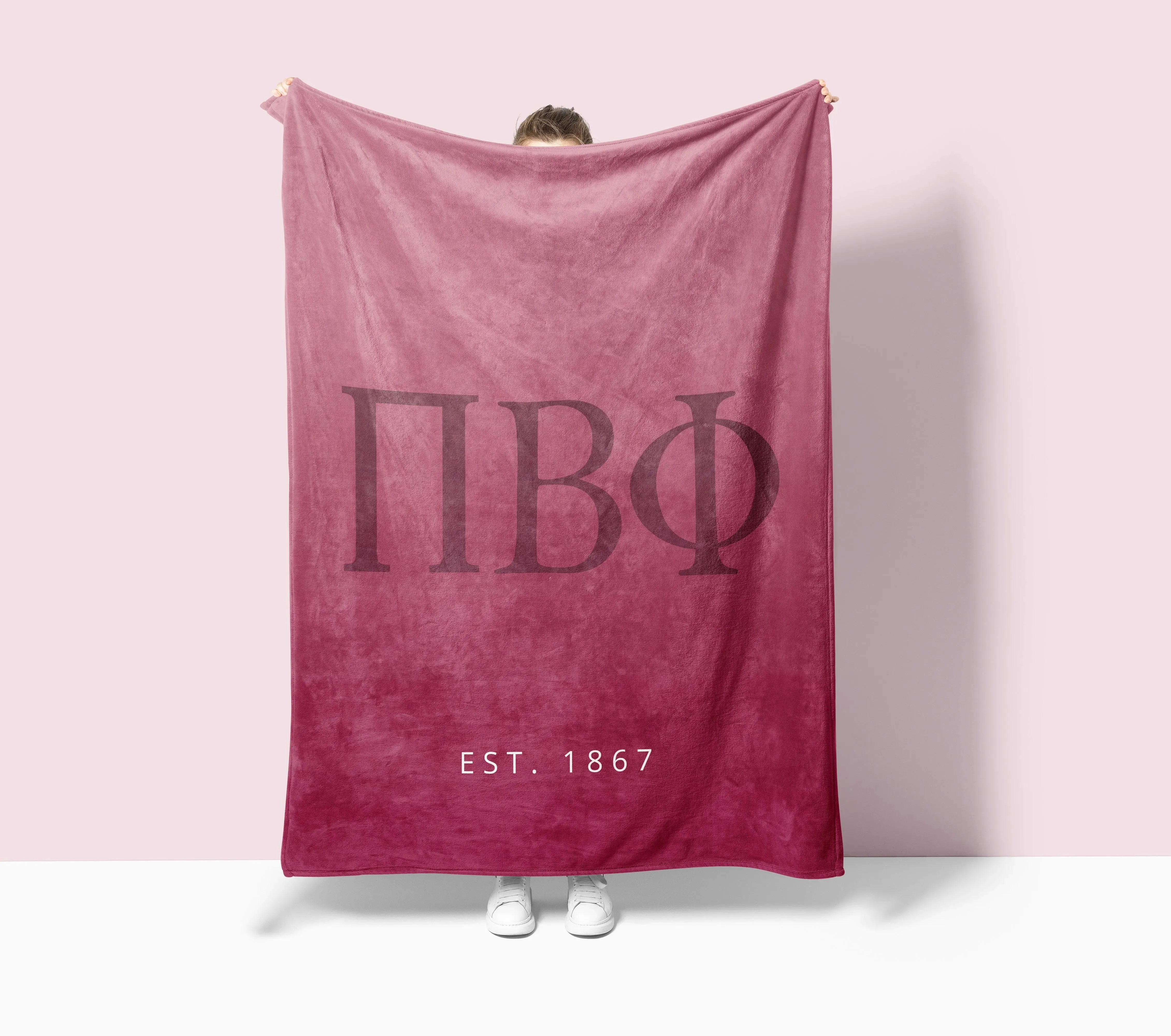 Pi Phi XL 60x80 Sherpa Throw Blanket - Wine Gradient Throw Blankets