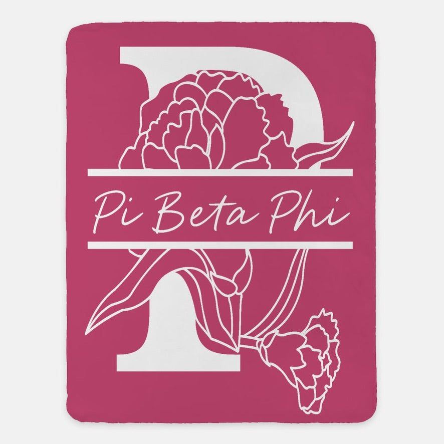 Pi Beta Phi XL 60x80 Sherpa Throw Blanket Carnation Monogram Berry