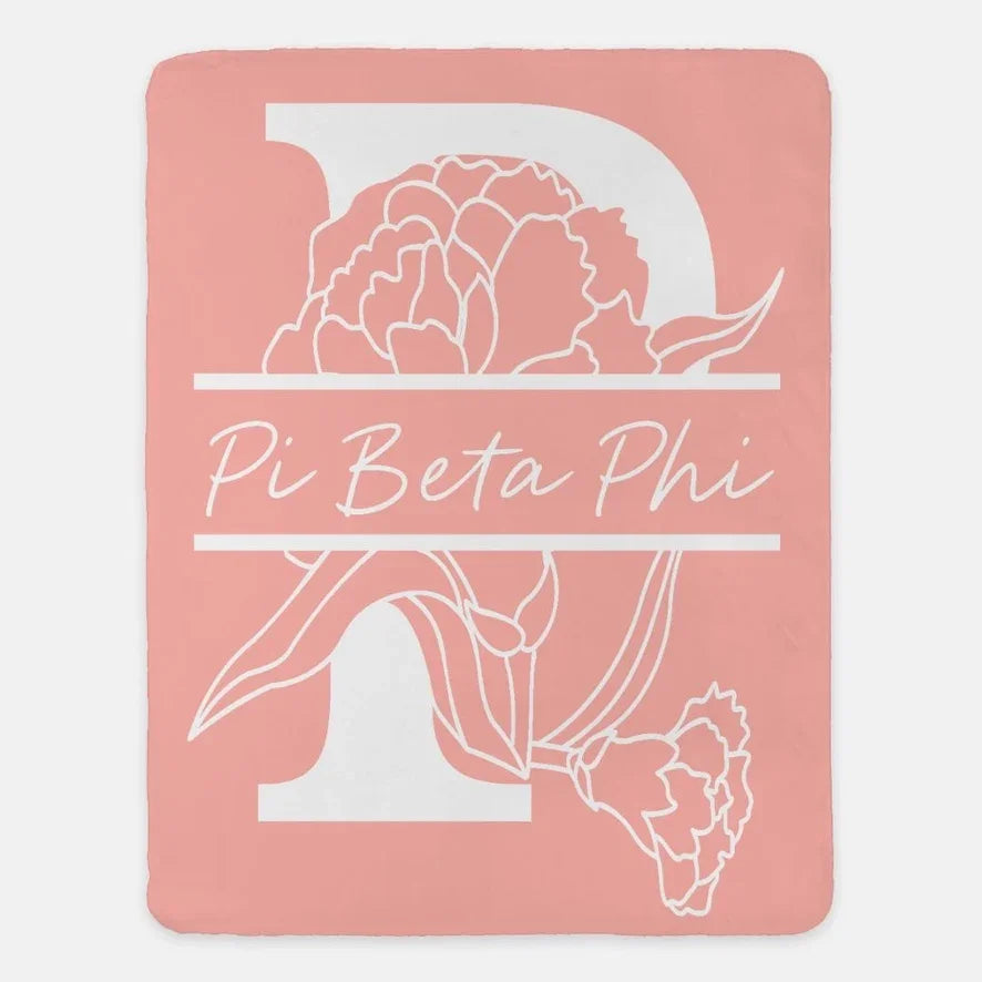 Pi Beta Phi XL 60x80 Sherpa Throw Blanket Carnation Monogram Mid Pink