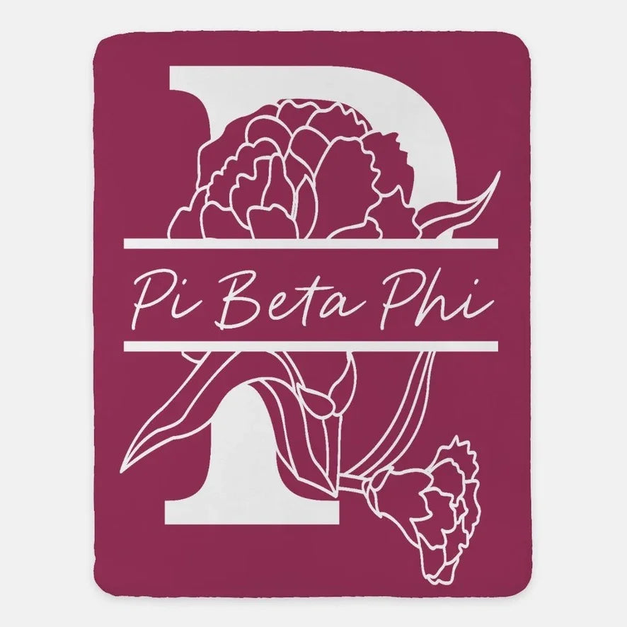 Pi Beta Phi XL 60x80 Sherpa Throw Blanket Carnation Monogram 