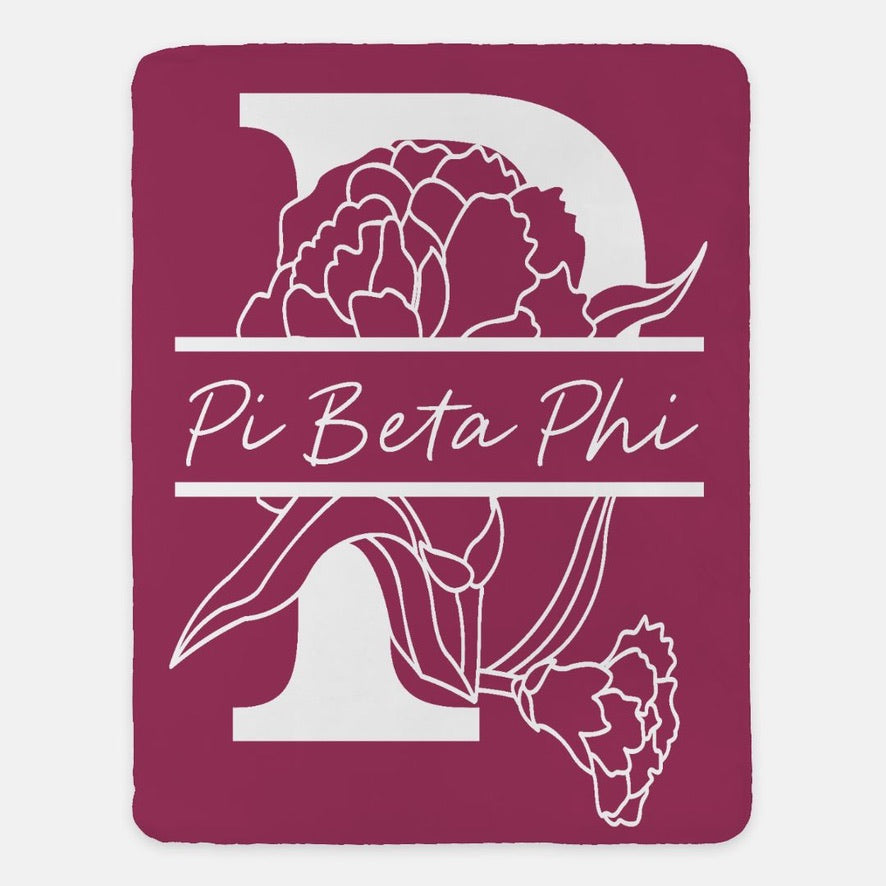Pi Beta Phi XL 60x80 Sherpa Throw Blanket Carnation Monogram 