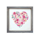 Floral Heart - Pink and Aqua Framed Wood Sign - 12"x12" Weathered Gray Wall Art & Signs