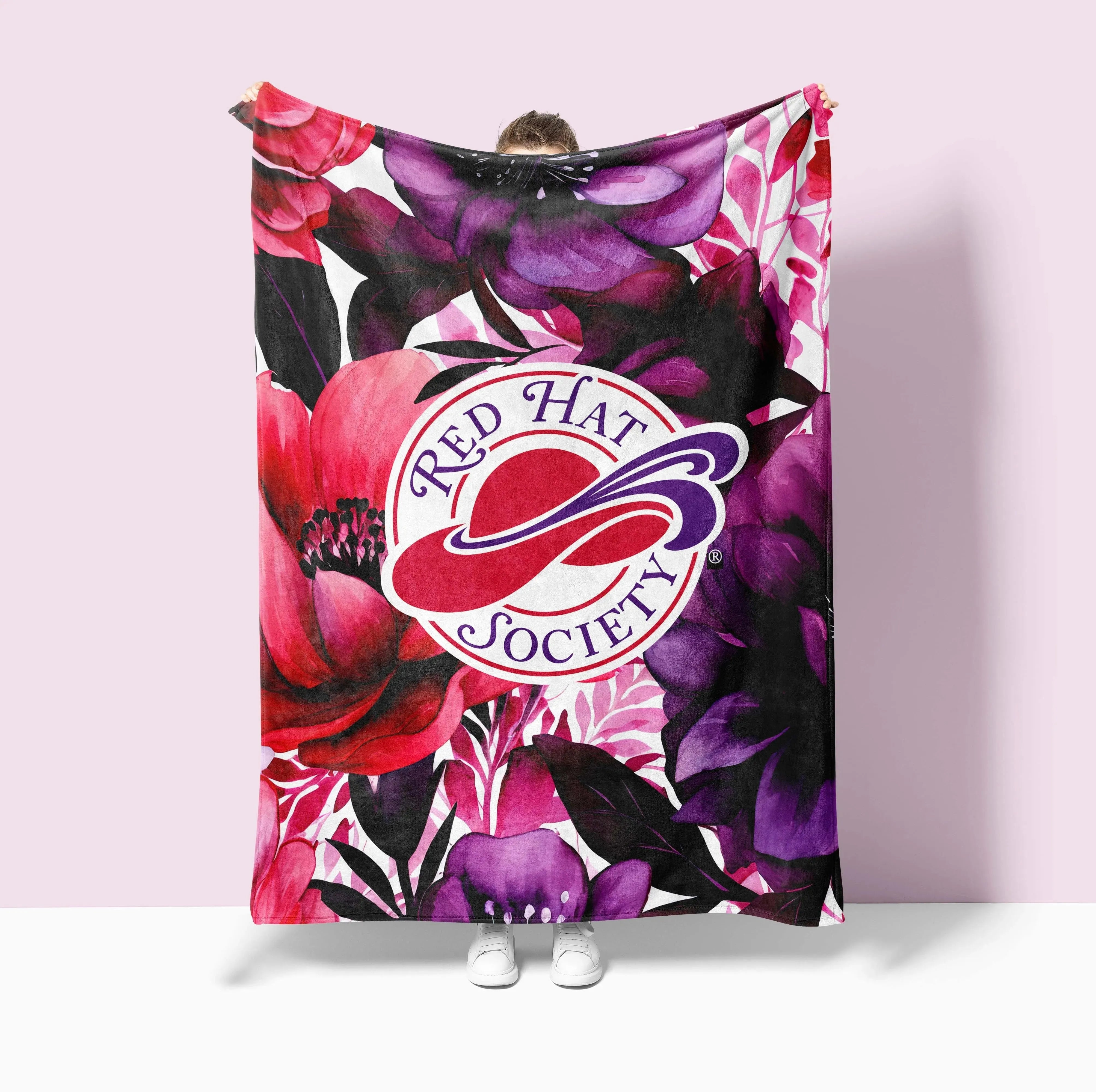 Red Hat Society Sherpa Blanket - Floral Series 1 - 60"x80" Throw Blankets