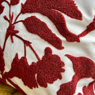 Red and White Floral Embroidered Pillow Cover | Bold Dorm Decor