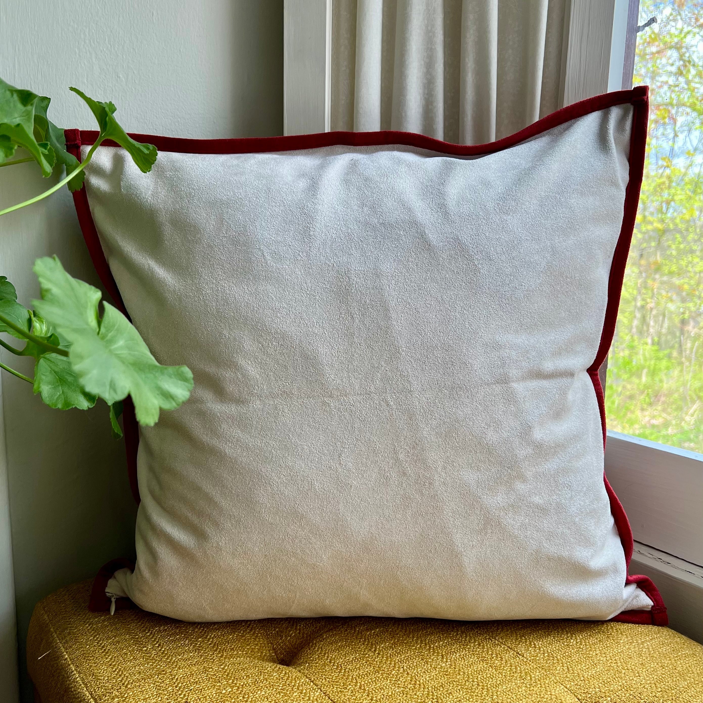 Red and White Floral Embroidered Pillow Cover | Bold Dorm Decor