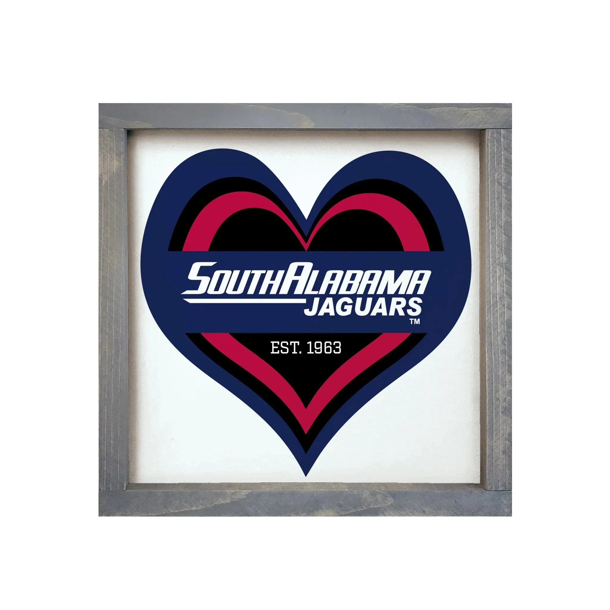 University of South Alabama 12x12 Heart Wood Framed Sign Weathered Gray Wall Art & Signs