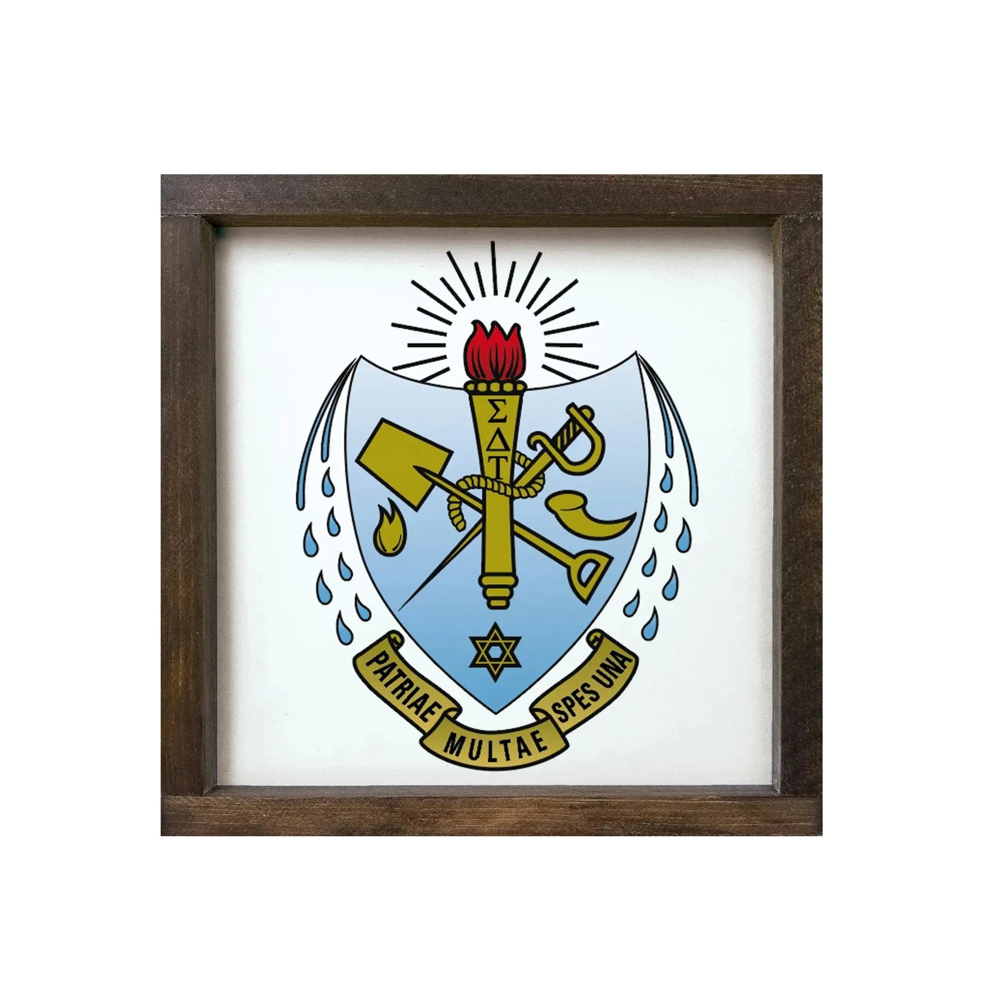 Sigma Delta Tau 12x12 Wood Framed Sign - Traditional Crest Walnut Stain Wall Art & Signs