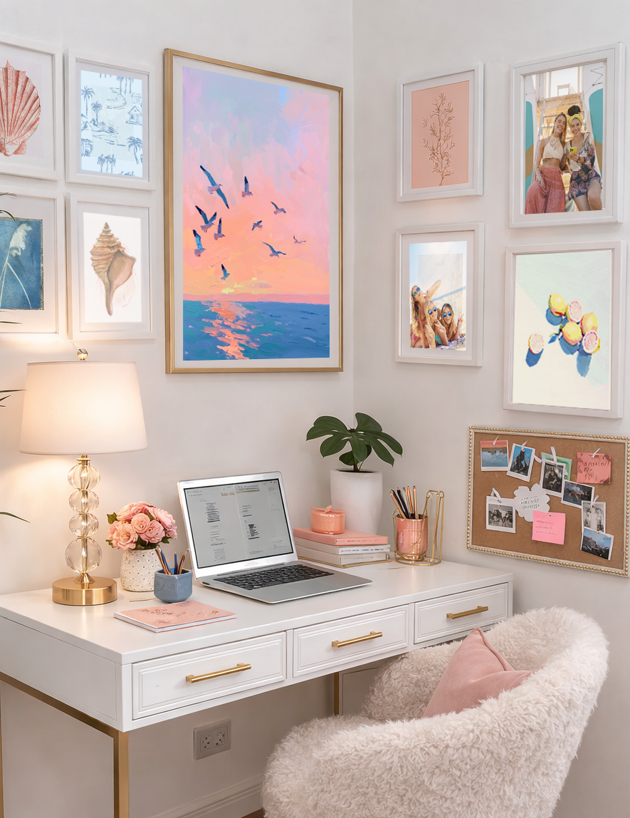 Gulls at Sunset Art Print | Coastal Dorm Decor | Wall Art - Campus Greek Fit