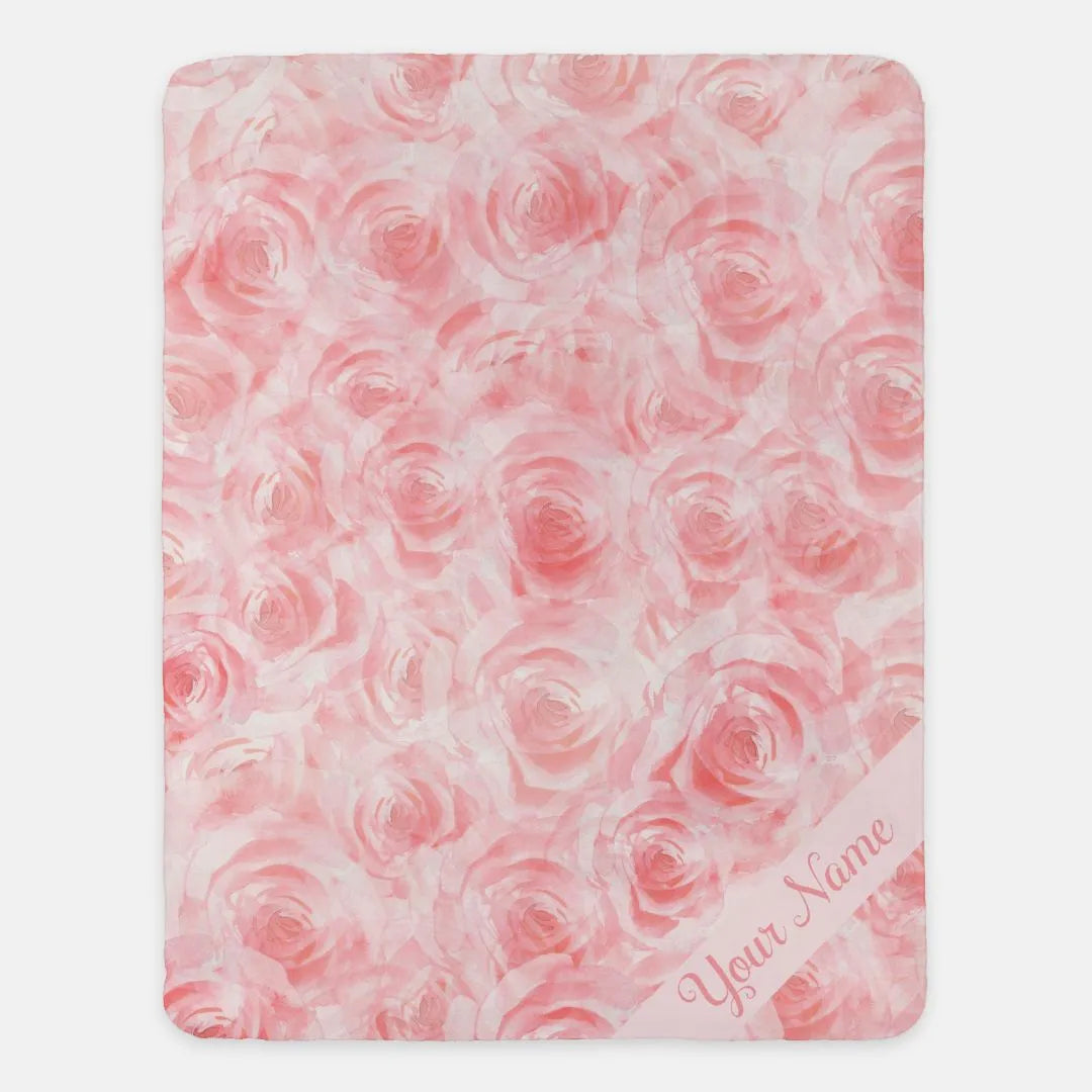 Personalized Pink Roses XL 60x80 Sherpa Blanket Personalized Throw Blankets