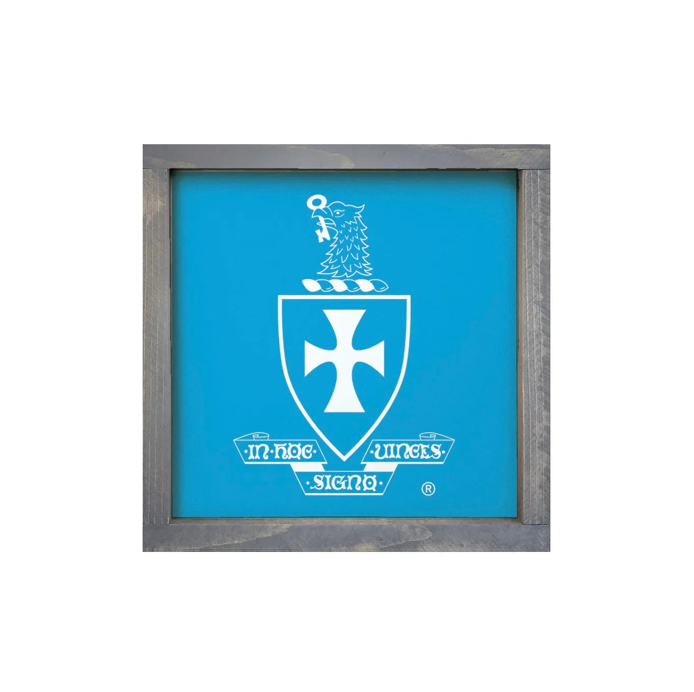 Sigma Chi 12x12 Wood Framed Sign - Coat of Arms Blue Weathered Gray Wall Art & Signs