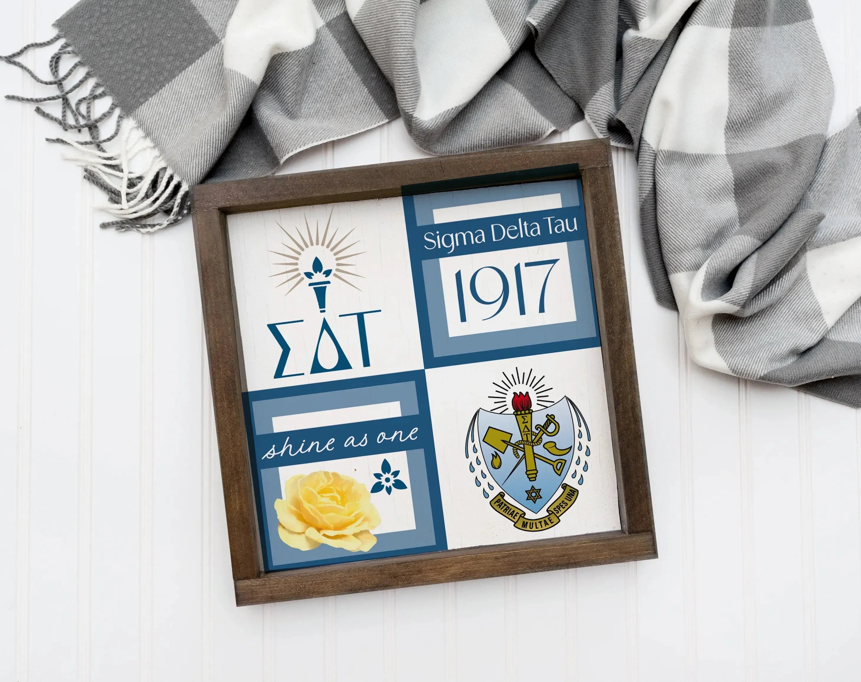 Sigma Delta Tau 12x12 Wood Framed Sign - Classic Color Block Wall Art & Signs