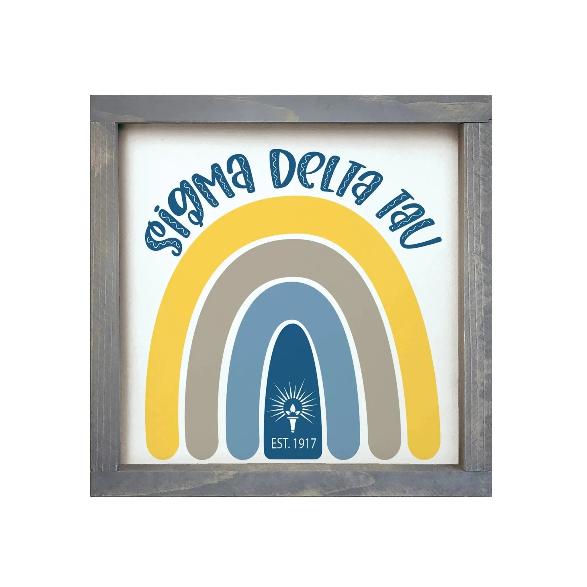 Sigma Delta Tau 12x12 Wood Framed Sign - Rainbow Weathered Gray Wall Art & Signs