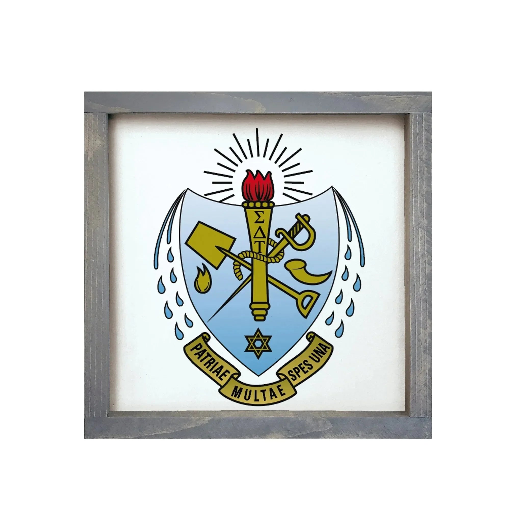 Sigma Delta Tau 12x12 Wood Framed Sign - Traditional Crest Weathered Gray Wall Art & Signs