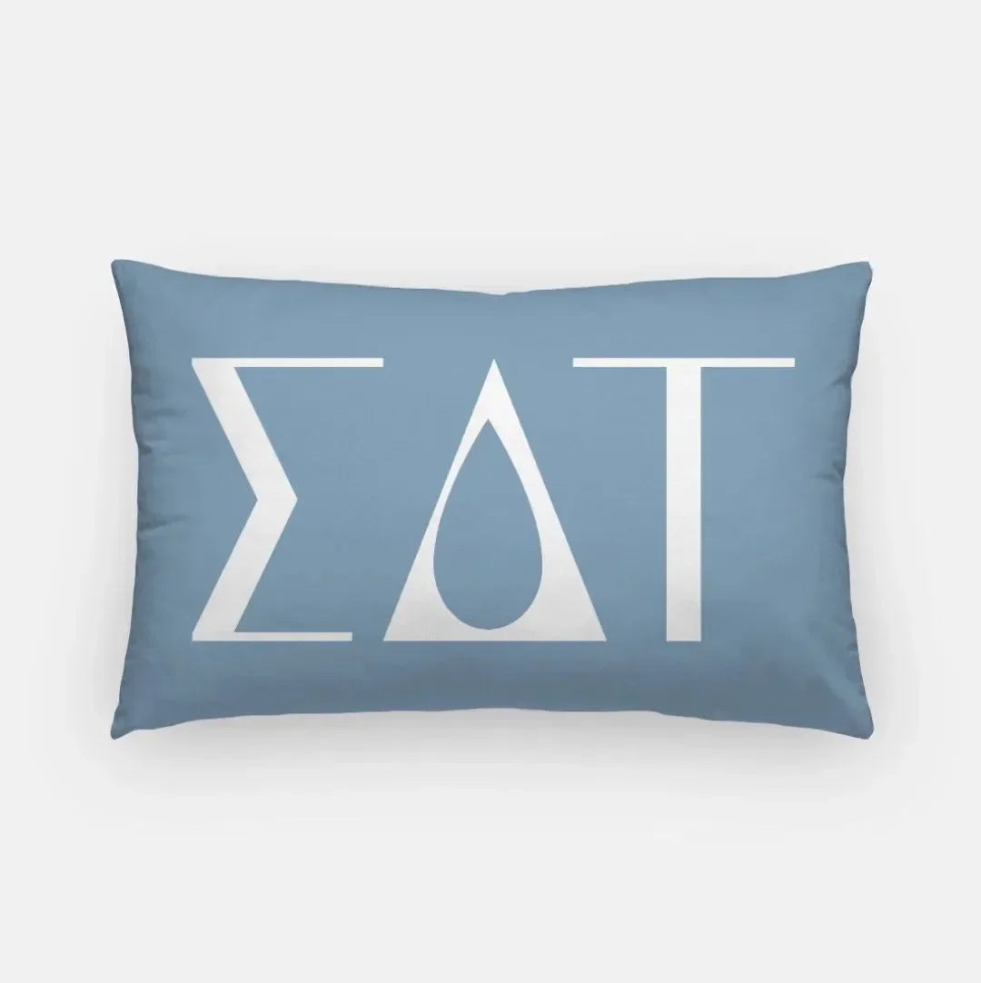 Sigma Delta Tau Lumbar Pillow - Knockout Greek Letters Droplet Blue