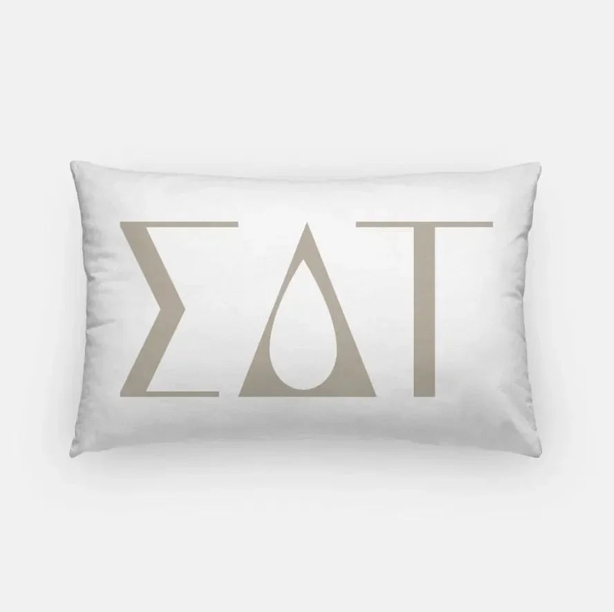 Sigma Delta Tau Lumbar Pillow - Knockout Greek Letters White Cafe au Lait 