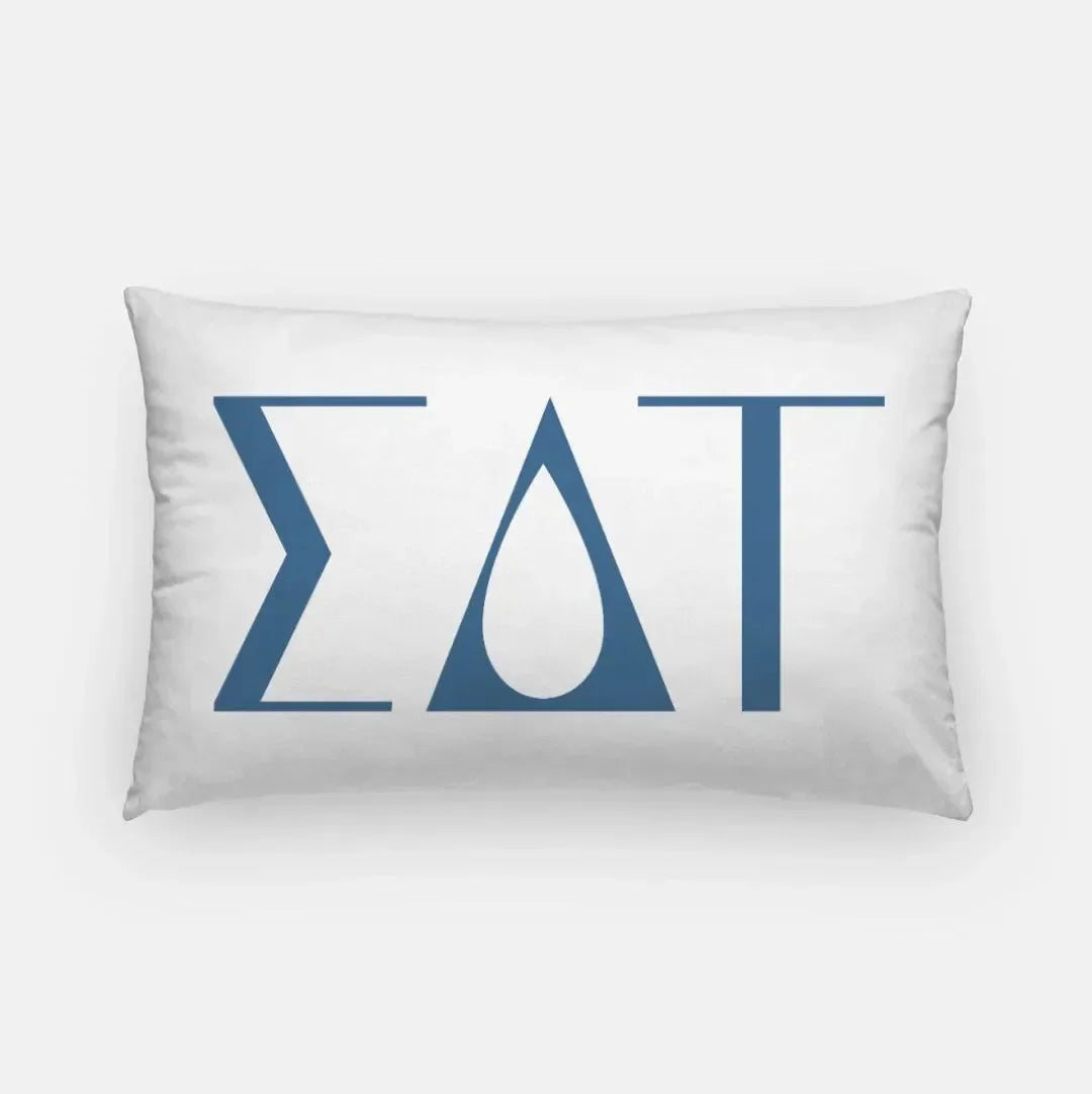 Sigma Delta Tau Lumbar Pillow - Knockout Greek Letters White Old Blue