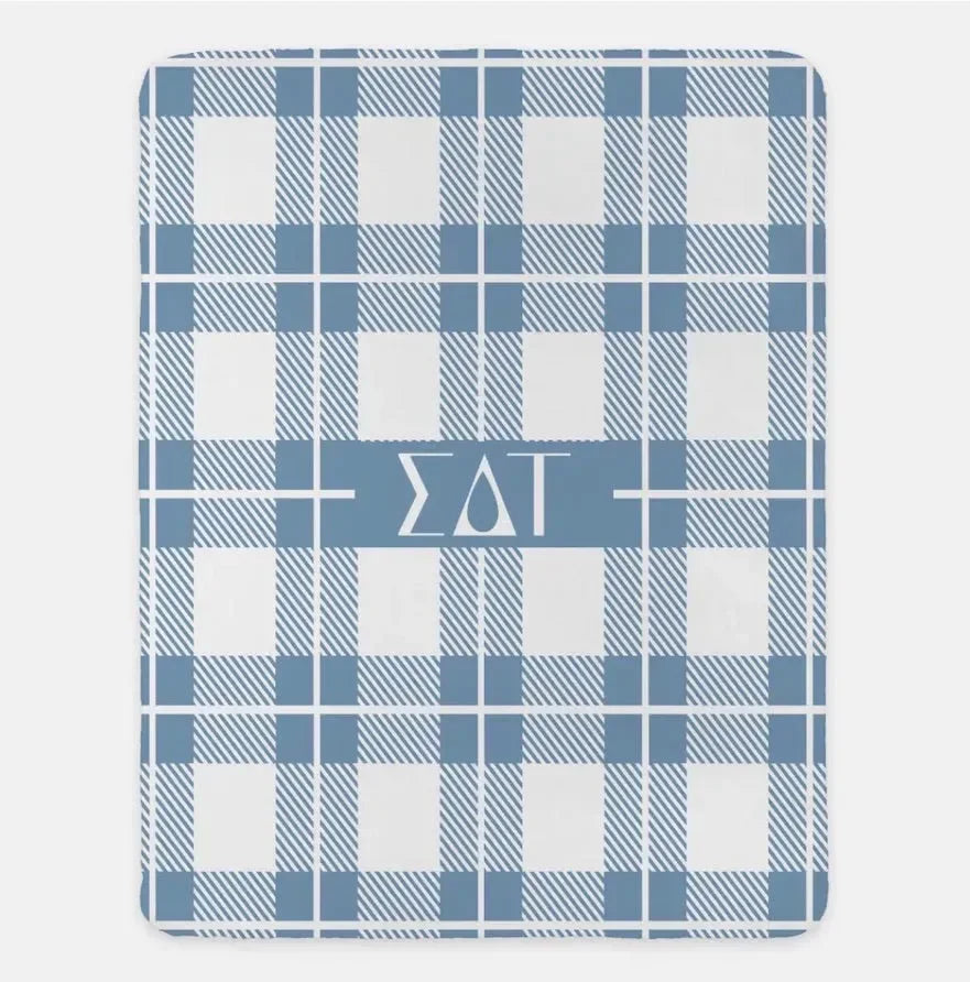Sigma Delta Tau XL 60x80 Sherpa Throw Blanket - Plaid Droplet Blue