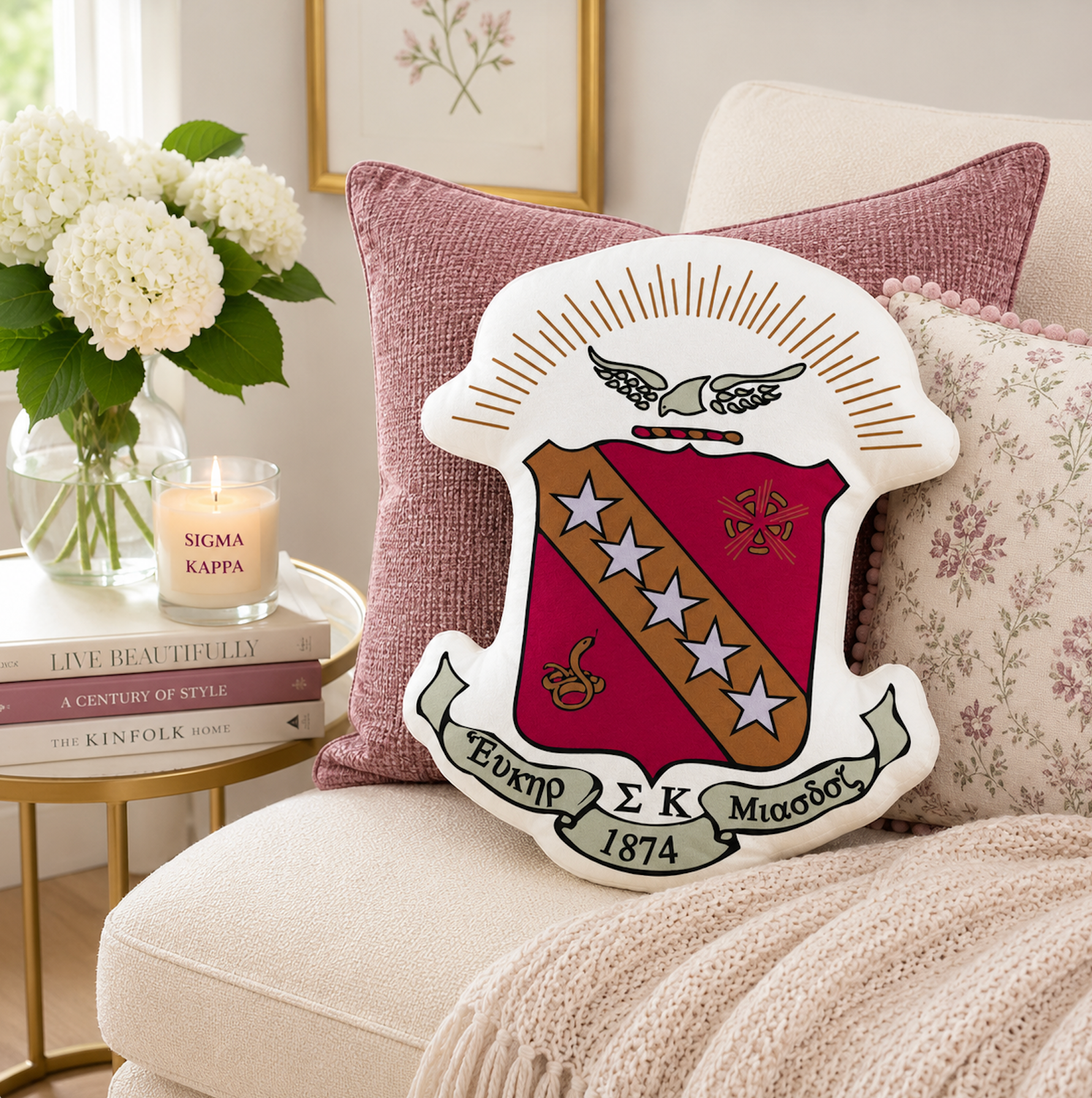Sigma Kappa Crest Custom-Shape Throw Pillow| Sig Kap Gifts